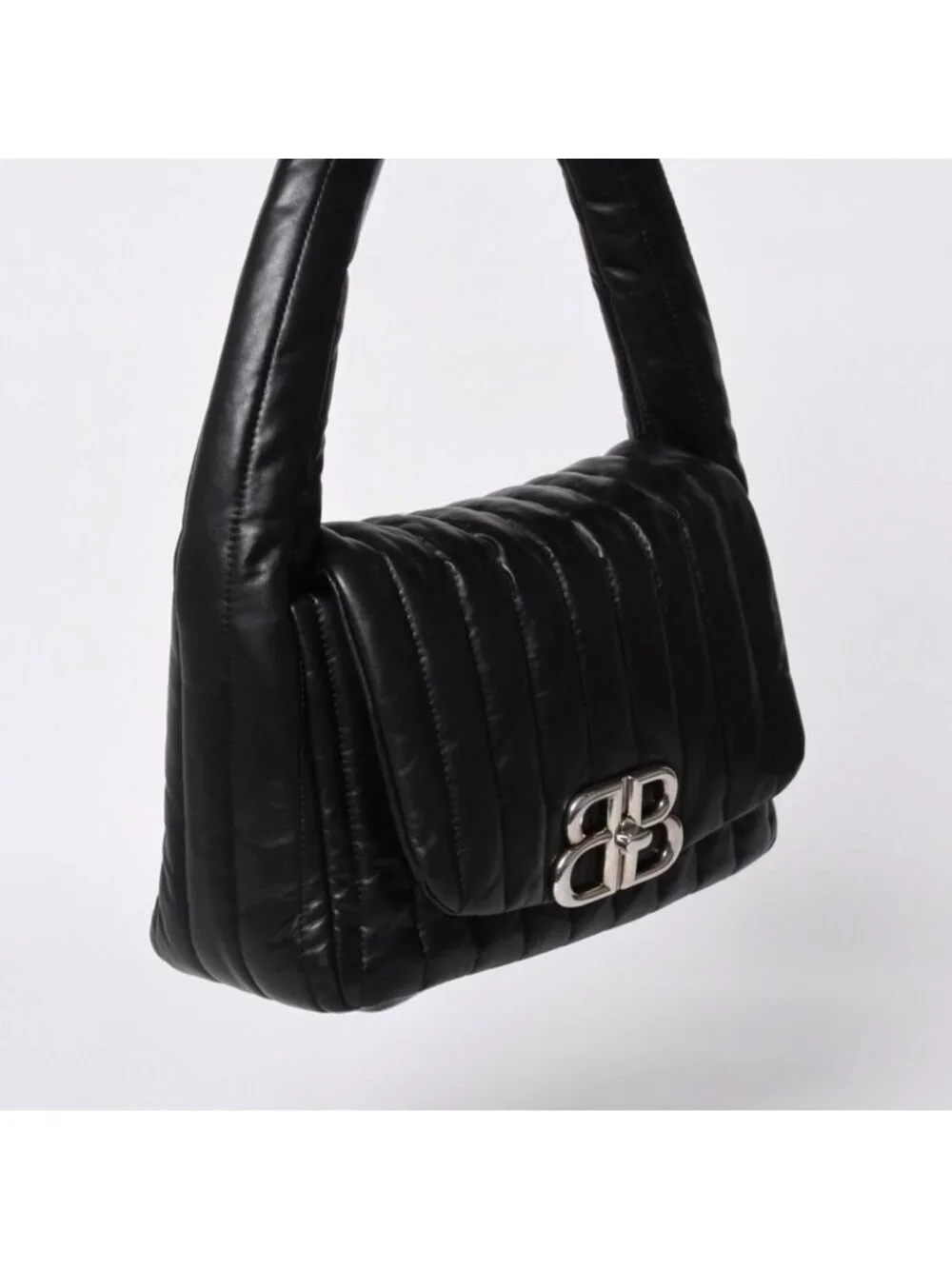 Balenciaga Monaco Shoulder Bag Black Silver Calfskin
